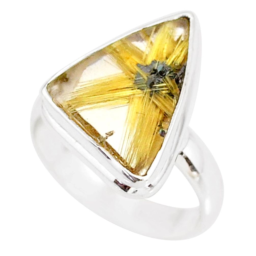 10.31cts natural golden star rutilated quartz 925 silver ring size 7.5 r86554