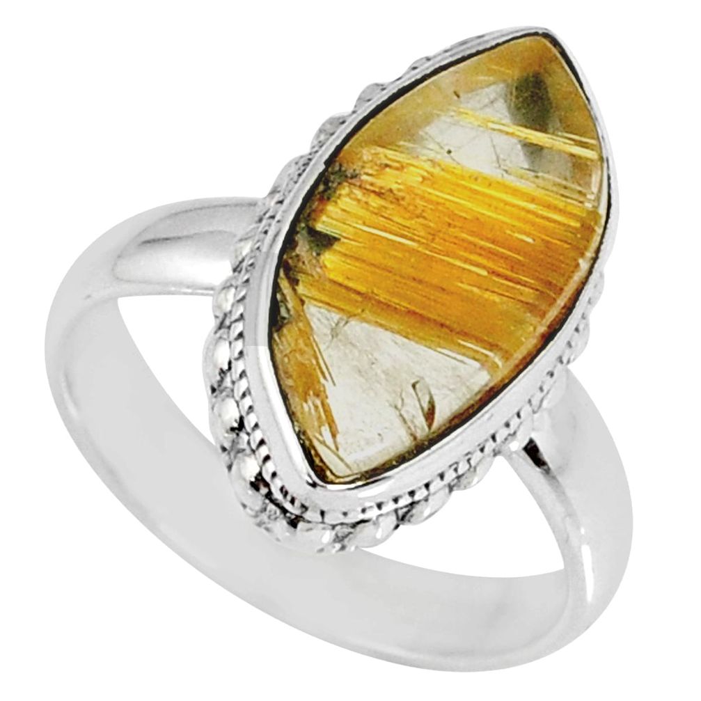 7.54cts natural golden star rutilated quartz 925 silver ring size 7 r60336