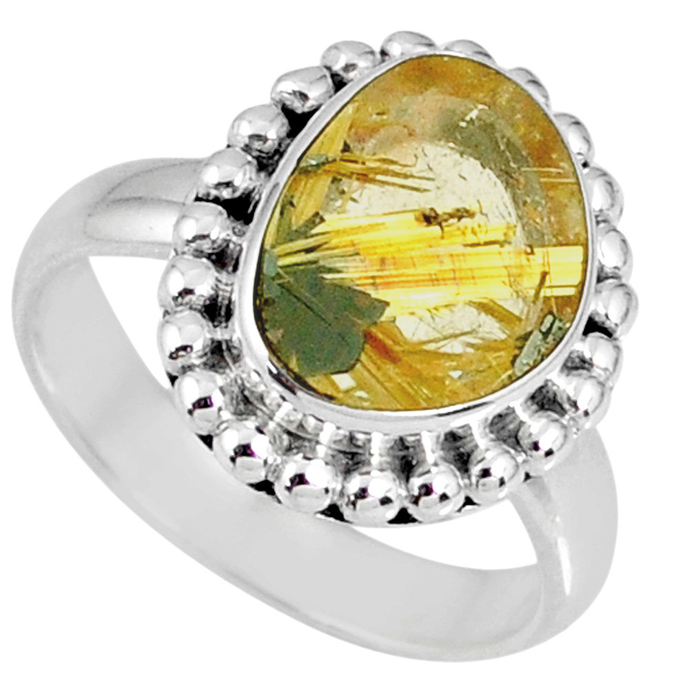 5.38cts natural golden star rutilated quartz 925 silver ring size 7 r60359