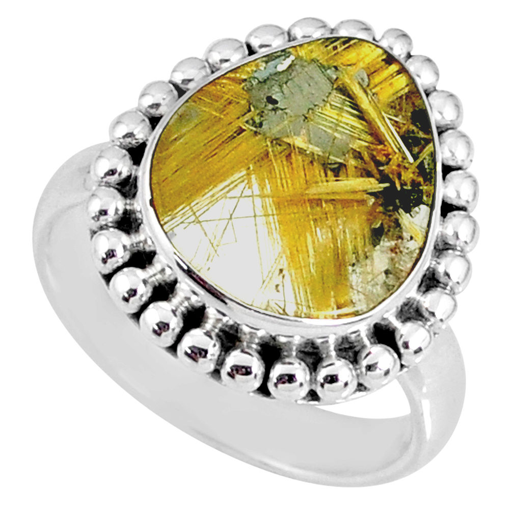 6.26cts natural golden star rutilated quartz 925 silver ring size 7 r60375