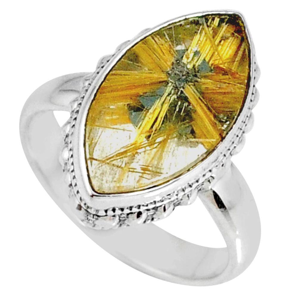 8.43cts natural golden star rutilated quartz 925 silver ring size 7 r60413