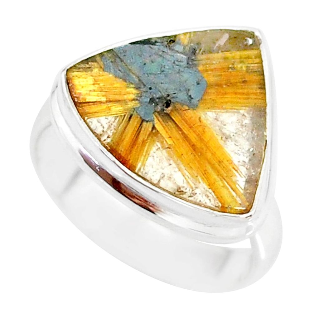 9.96cts natural golden star rutilated quartz 925 silver ring size 7 r86558