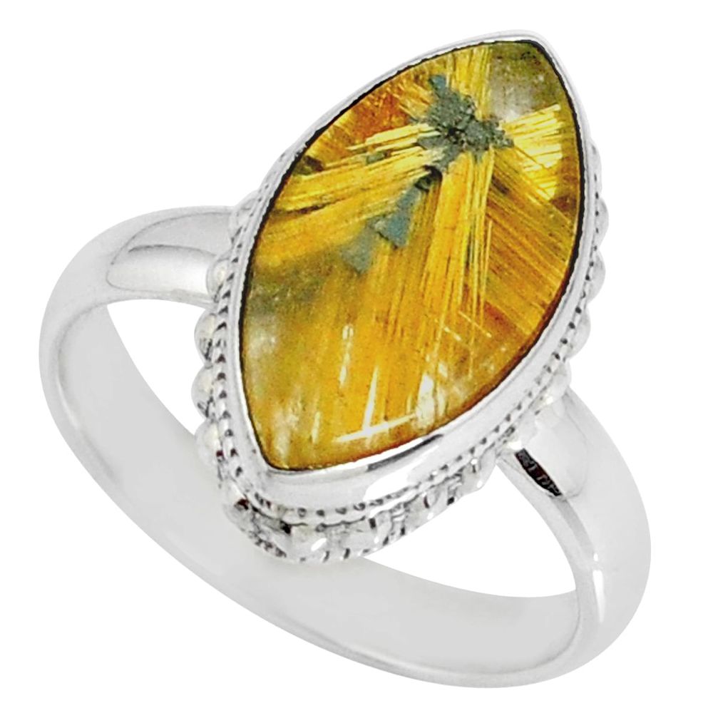 8.42cts natural golden star rutilated quartz 925 silver ring size 8 r60332