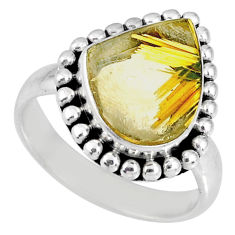 Clearance Sale- 6.58cts natural golden star rutilated quartz 925 silver ring size 8 r60350