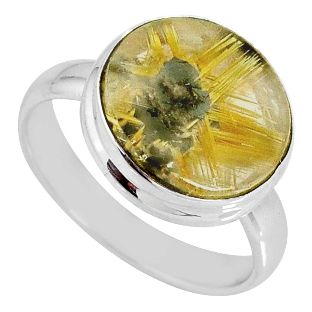6.84cts natural golden star rutilated quartz 925 silver ring size 9 r60337
