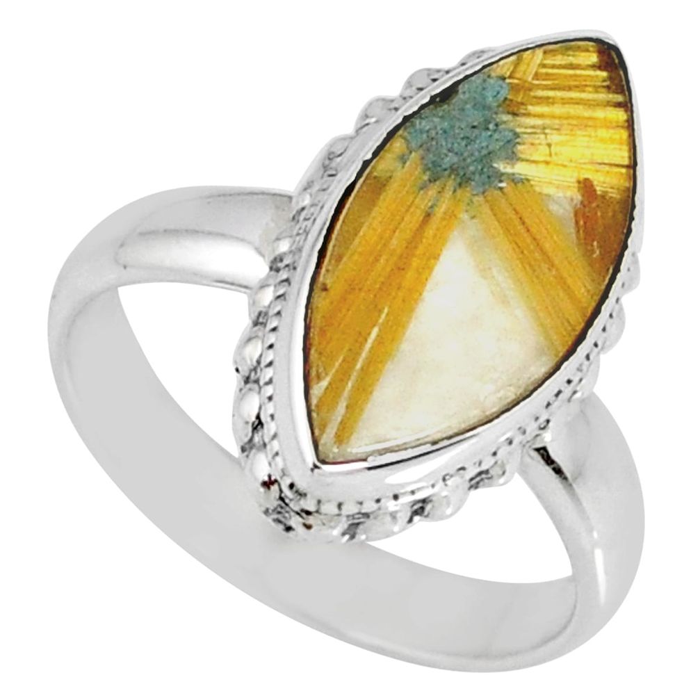 8.02cts natural golden star rutilated quartz marquise silver ring size 7 r60383