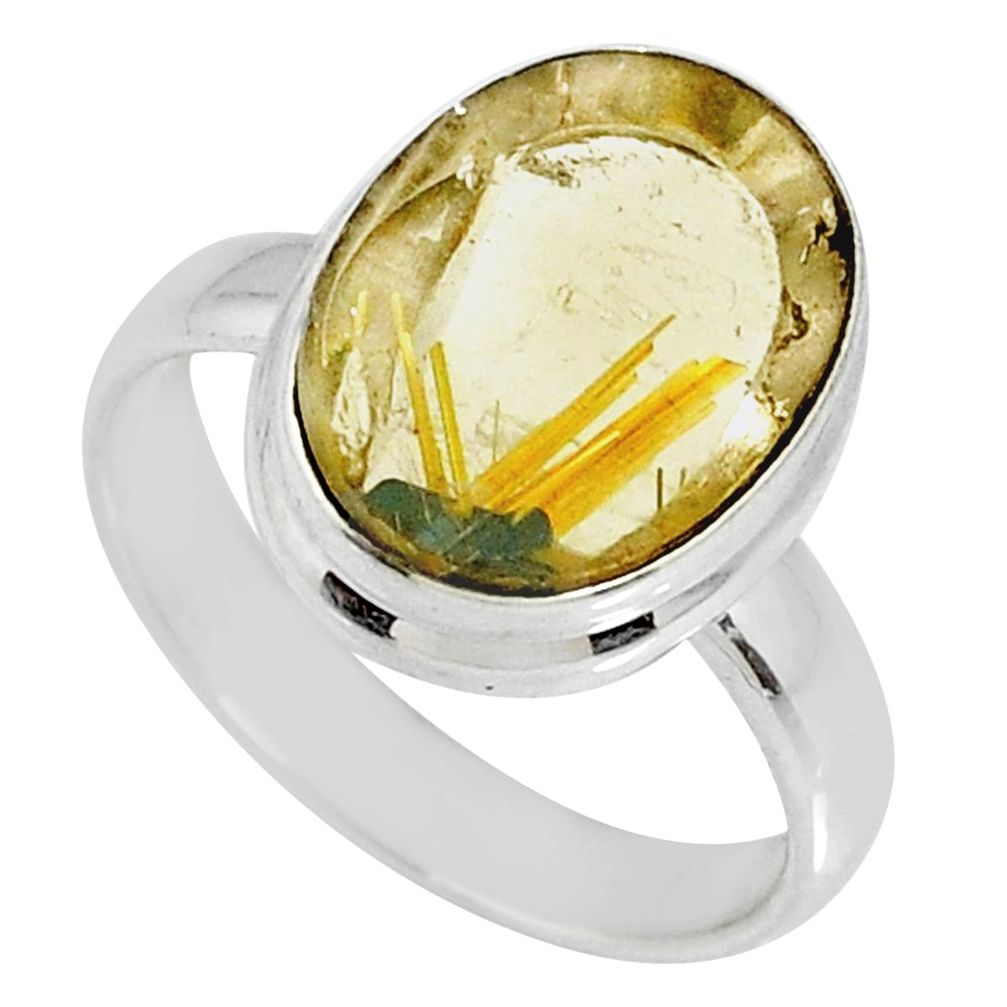 6.95cts natural golden star rutilated quartz oval silver ring size 7.5 r60289