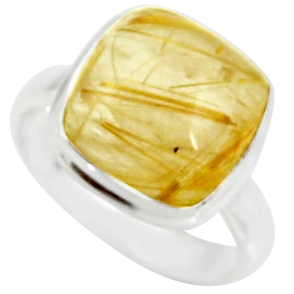 5.84cts natural golden tourmaline rutile 925 silver solitaire ring size 7 r39362