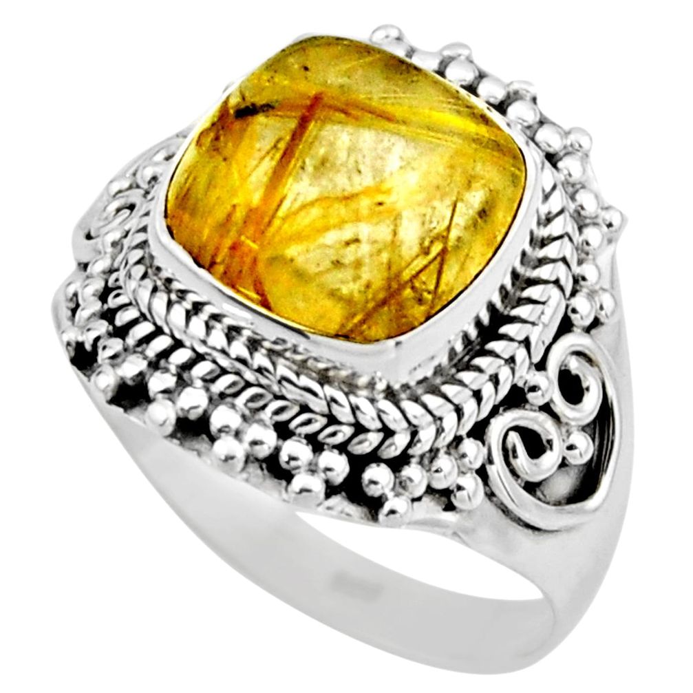 5.11cts natural golden tourmaline rutile 925 silver solitaire ring size 8 r53410