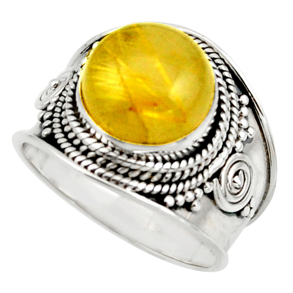 7.38cts natural golden tourmaline rutile 925 silver solitaire ring size 9 r41757