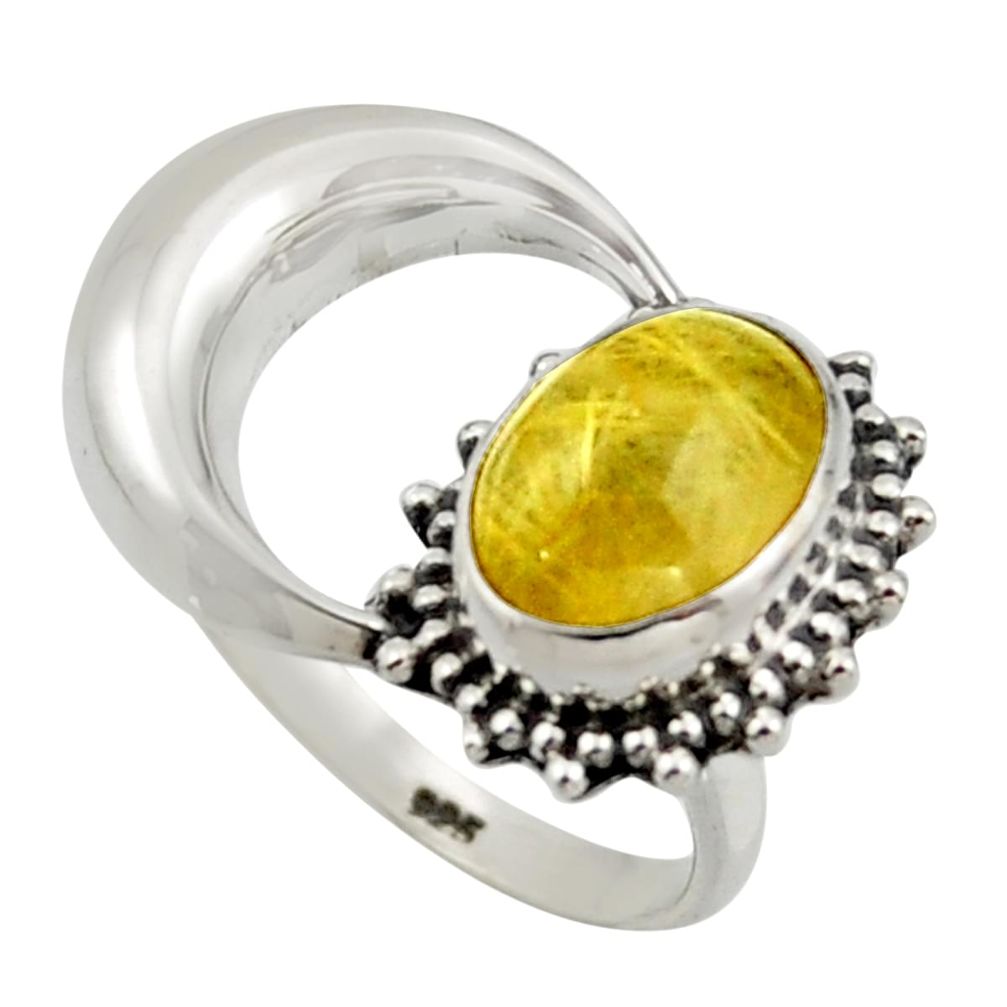 4.08cts natural golden tourmaline rutile silver half moon ring size 6.5 r41771