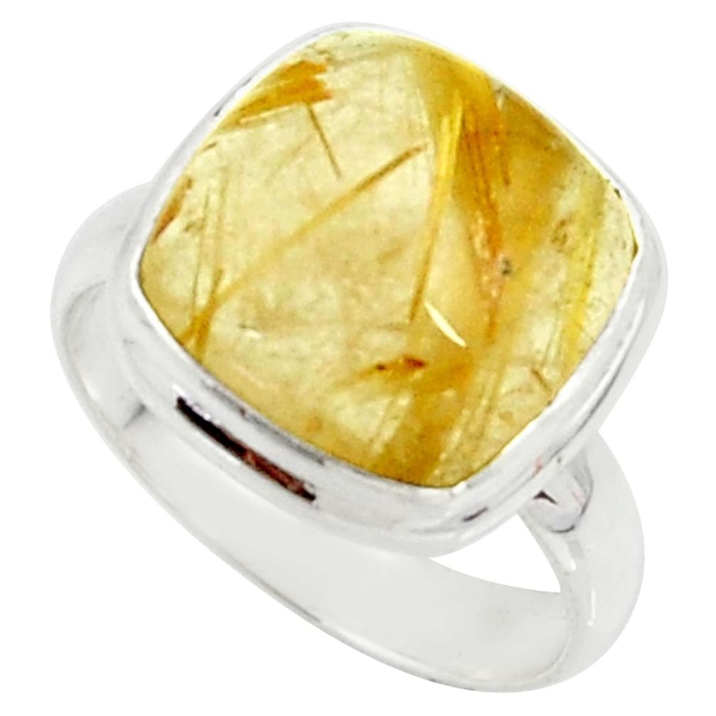 6.02cts natural golden tourmaline rutile silver solitaire ring size 5.5 r39371