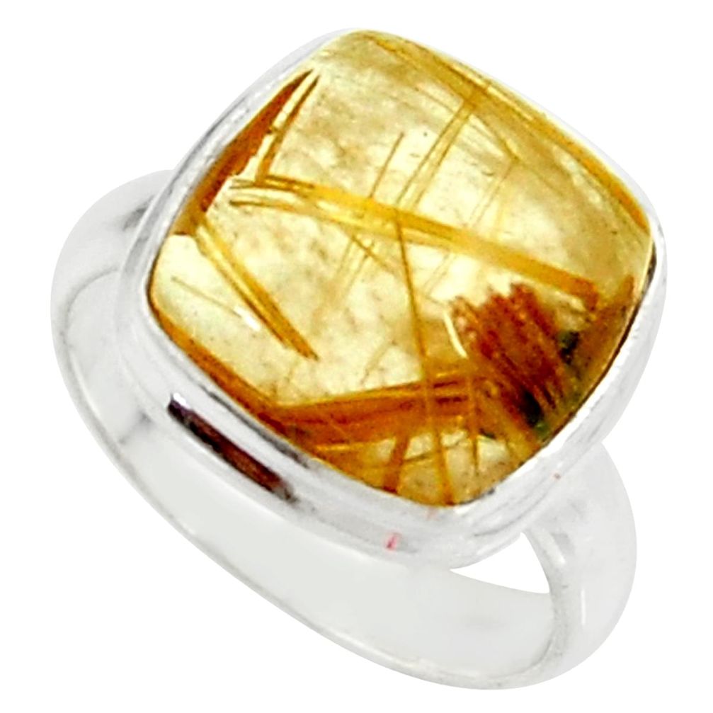 6.05cts natural golden tourmaline rutile silver solitaire ring size 5.5 r39379