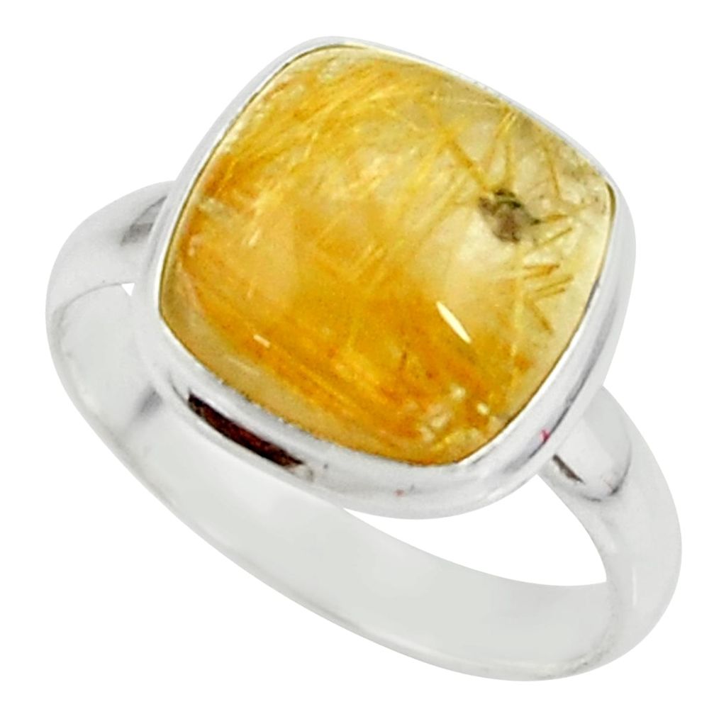 6.36cts natural golden tourmaline rutile silver solitaire ring size 8.5 r39380