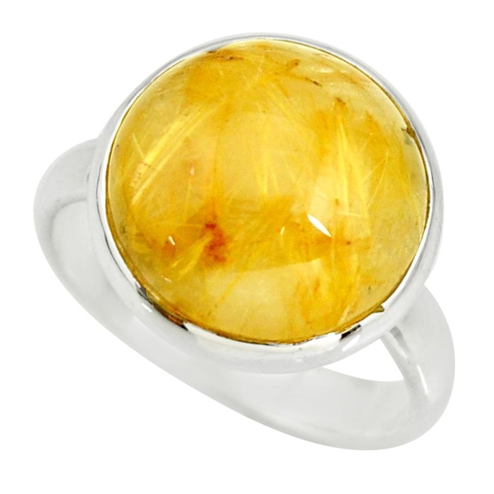 14.41cts natural golden tourmaline rutile silver solitaire ring size 10 r26226