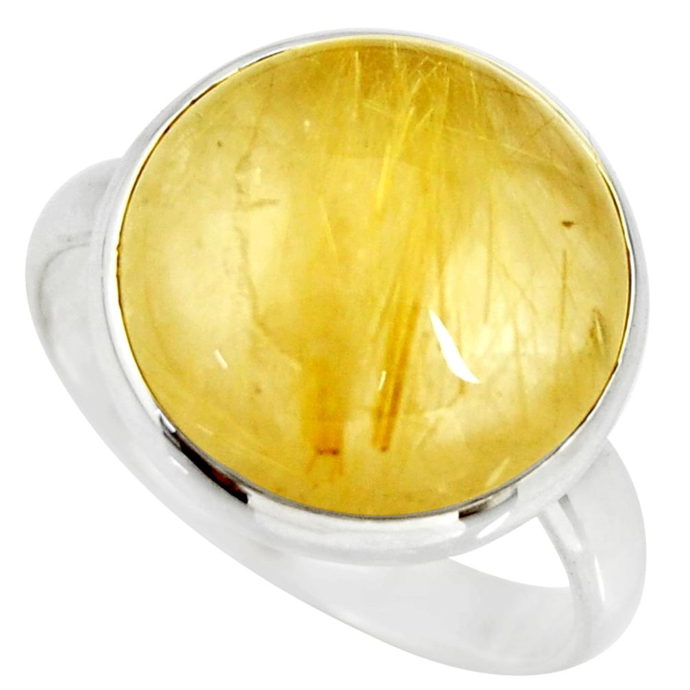 18.22cts natural golden tourmaline rutile silver solitaire ring size 13 r26233