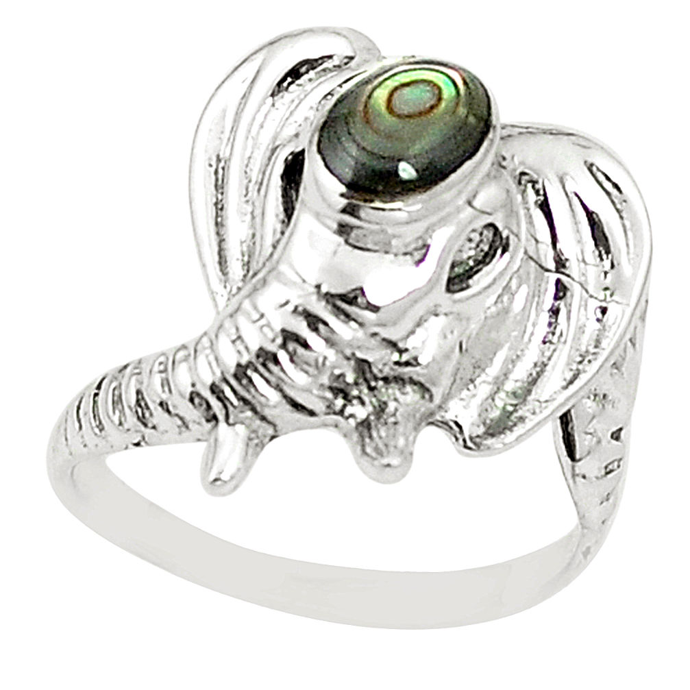 Natural green abalone paua seashell 925 silver elephant ring size 7.5 c11888