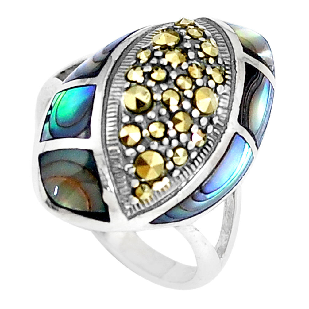 3.98cts natural green abalone paua seashell 925 silver ring size 6 c21439