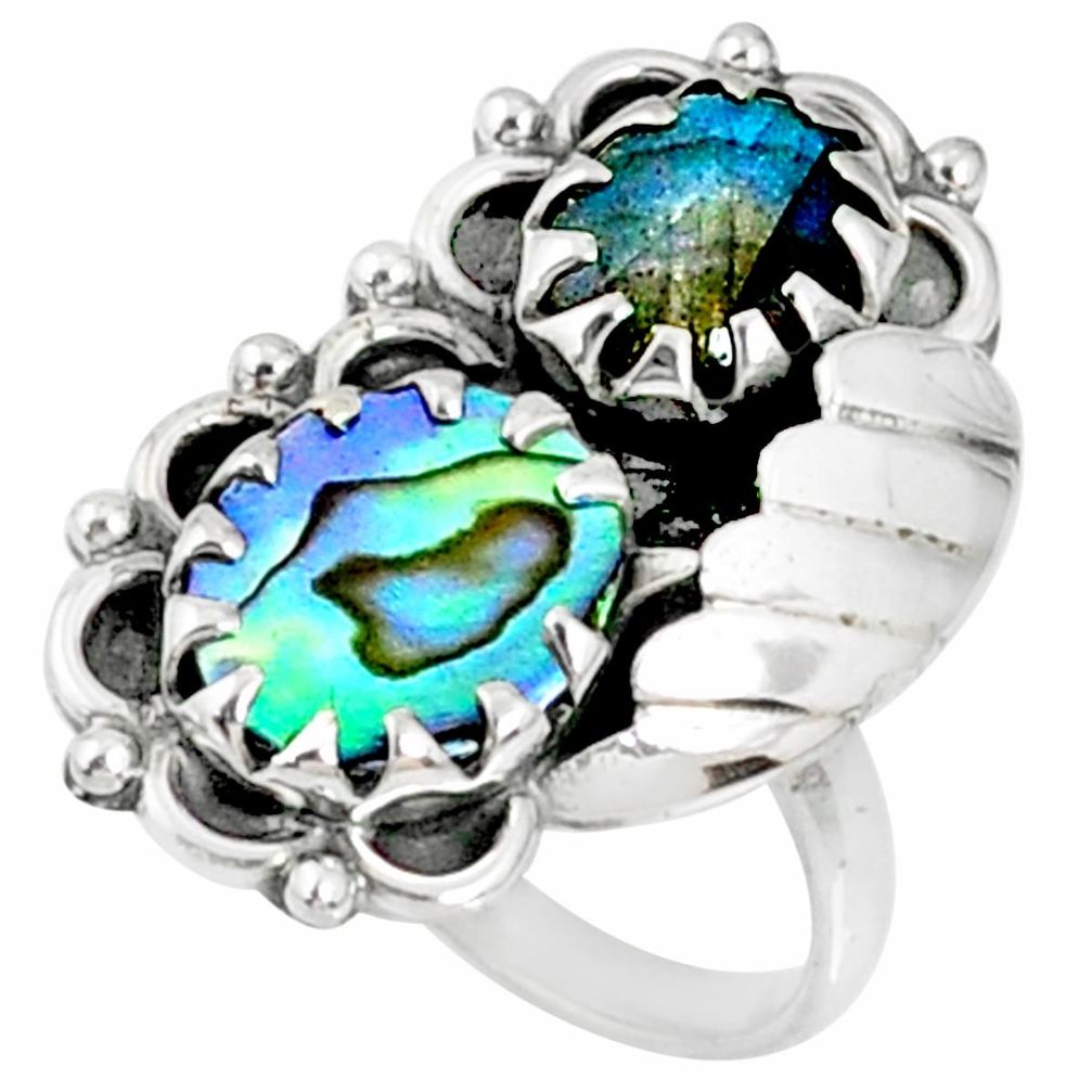 6.08cts natural green abalone paua seashell 925 silver ring size 8 r67324