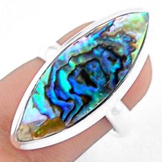 11.08cts natural green abalone paua seashell marquise silver ring size 7 u19509