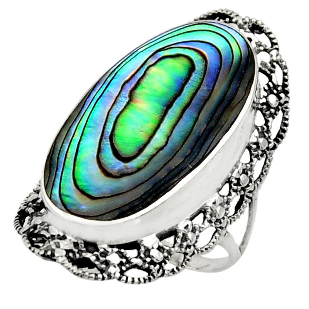 8.79cts natural green abalone paua seashell silver solitaire ring size 7 c9817