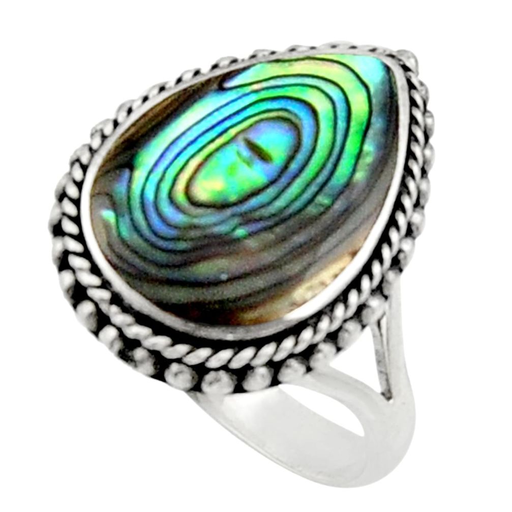 5.52cts natural green abalone paua seashell silver solitaire ring size 8 c9811