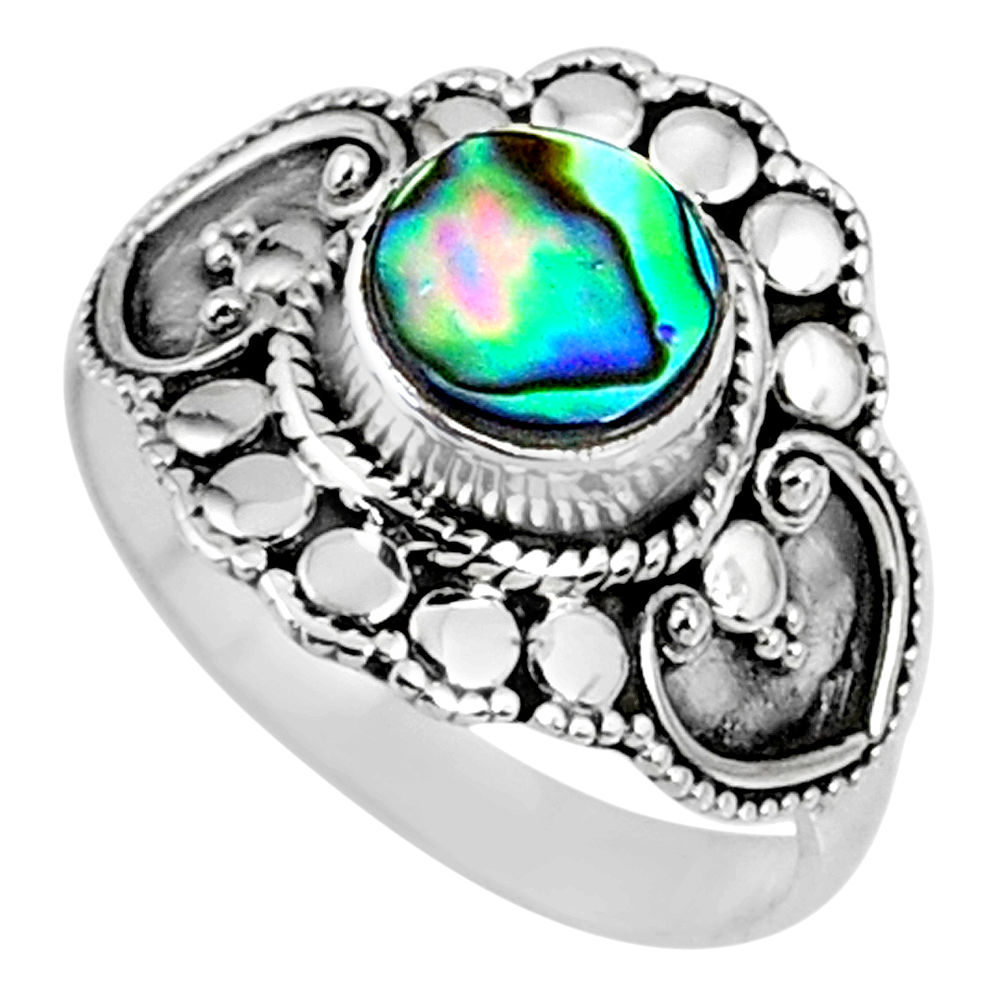 2.17cts natural green abalone paua seashell silver solitaire ring size 8 r61125