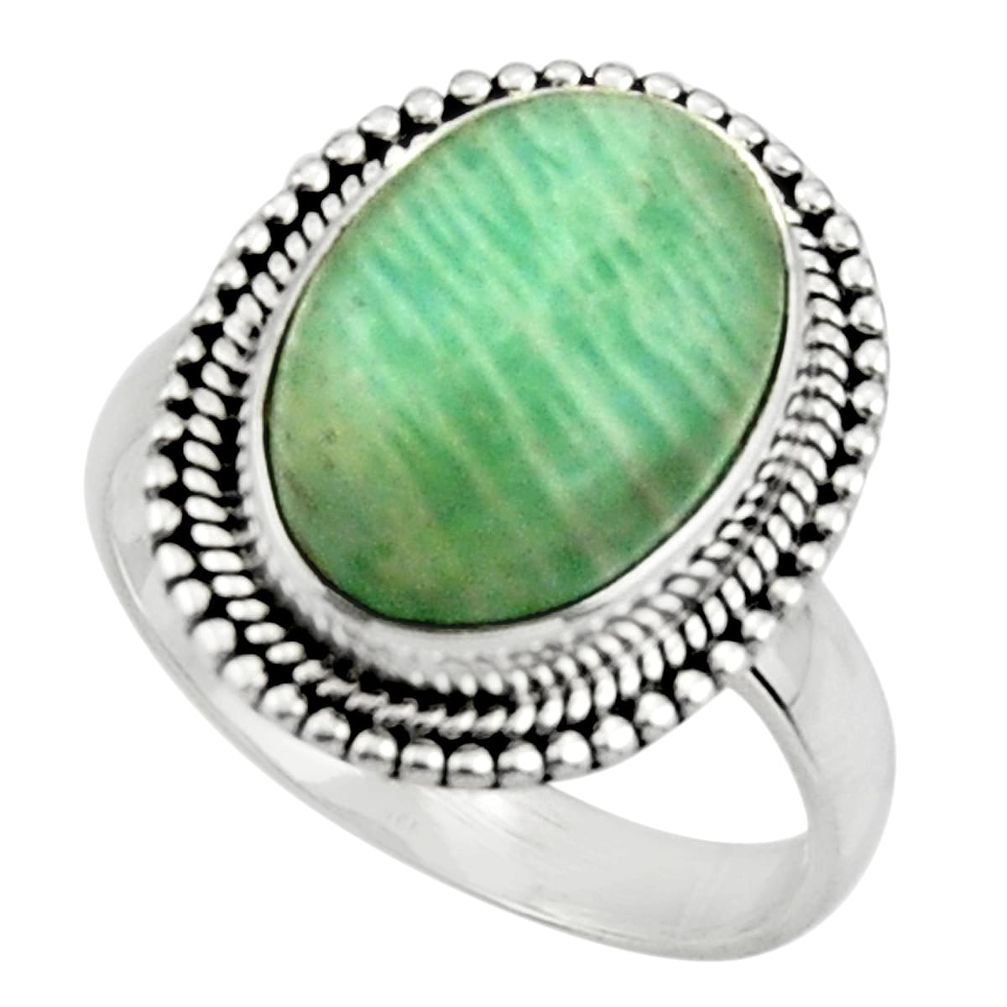 6.32cts natural green amazonite (hope stone) 925 silver ring size 7.5 r44717