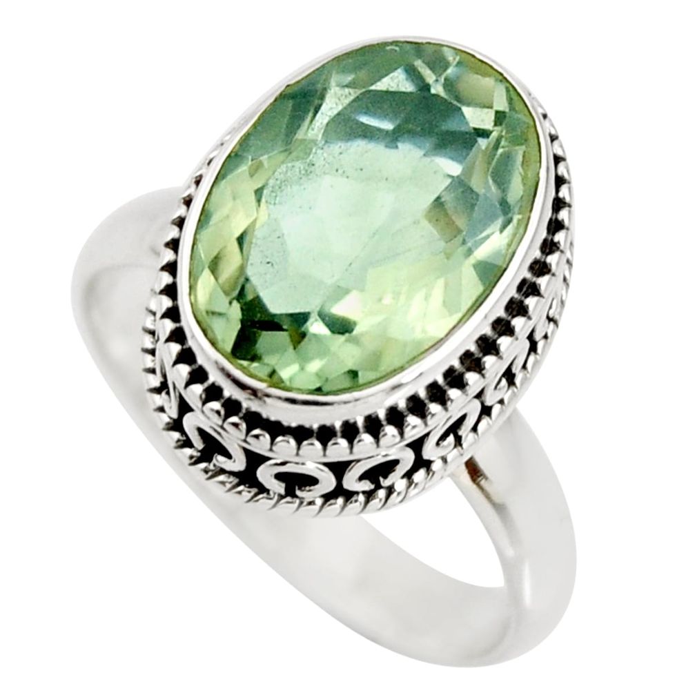 6.56cts natural green amethyst 925 silver solitaire ring jewelry size 8.5 r26302