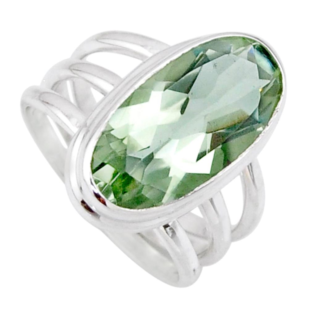 7.48cts natural green amethyst 925 silver solitaire ring jewelry size 7.5 r56008