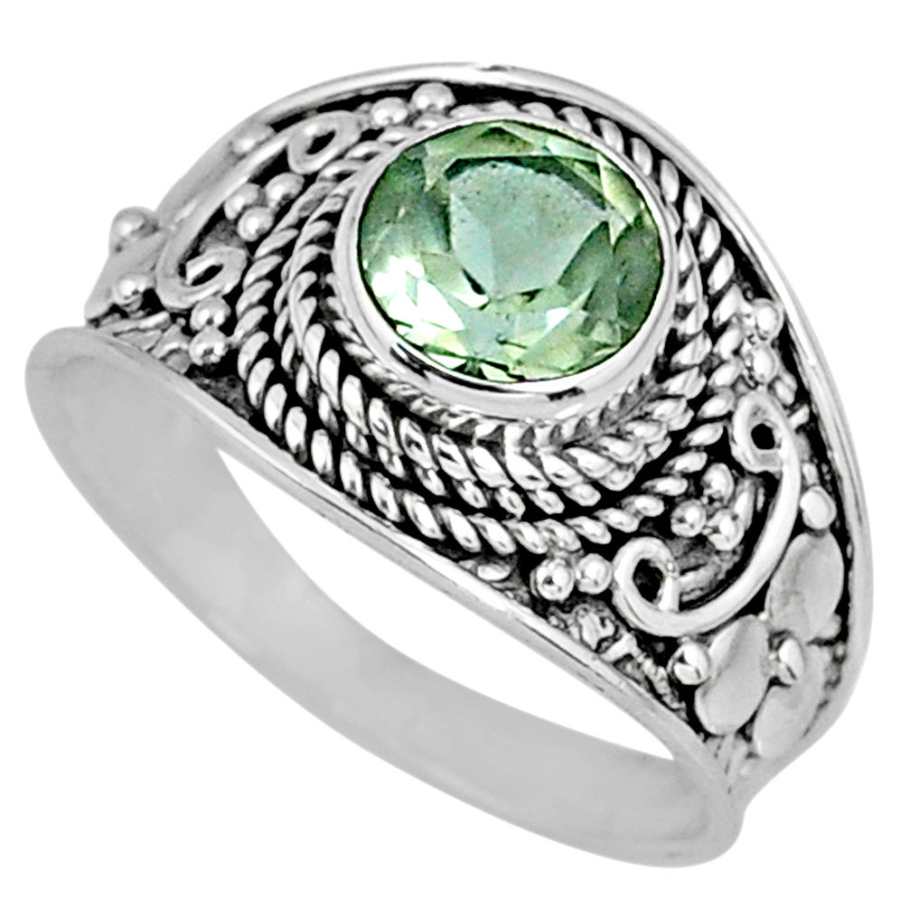 2.96cts natural green amethyst 925 silver solitaire ring jewelry size 7.5 r58525