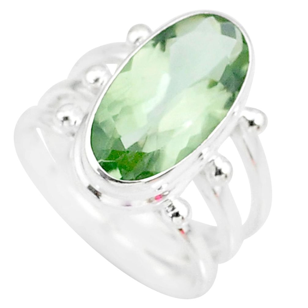 7.22cts natural green amethyst 925 silver solitaire ring jewelry size 6.5 r85001