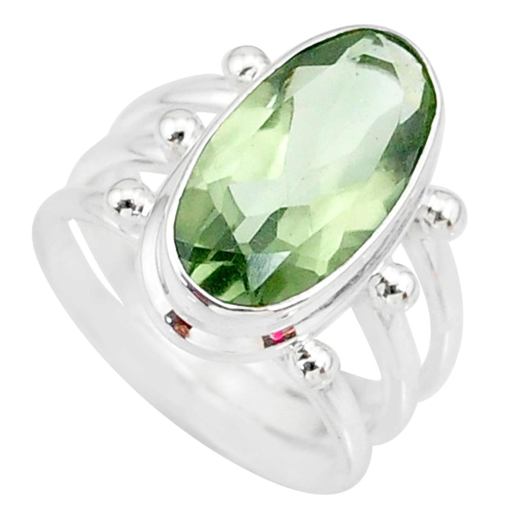 7.49cts natural green amethyst 925 silver solitaire ring jewelry size 6.5 r85005