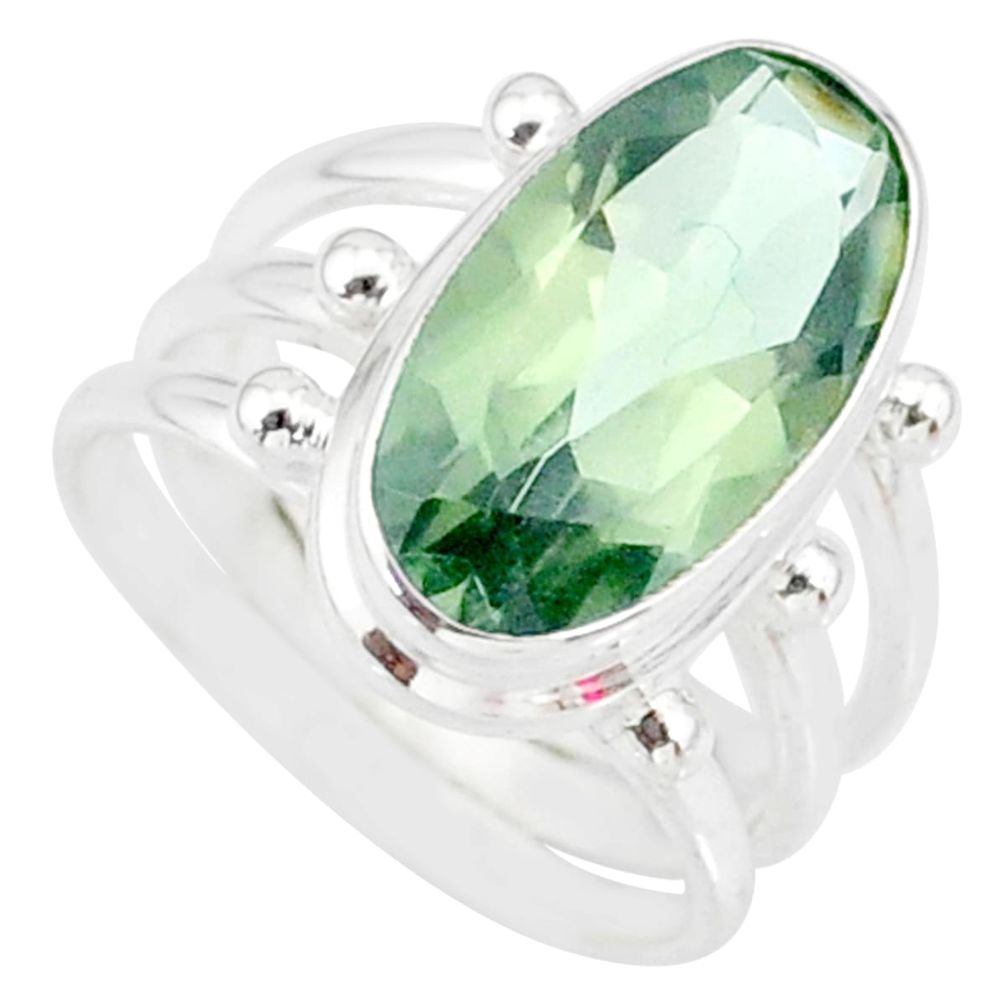 7.52cts natural green amethyst 925 silver solitaire ring jewelry size 6 r85010