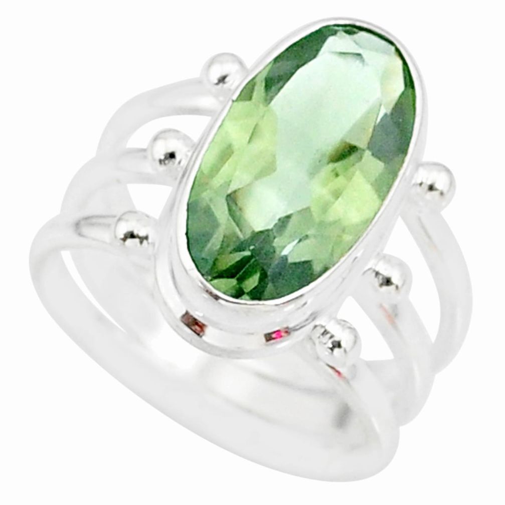 7.22cts natural green amethyst 925 silver solitaire ring jewelry size 7 r85014