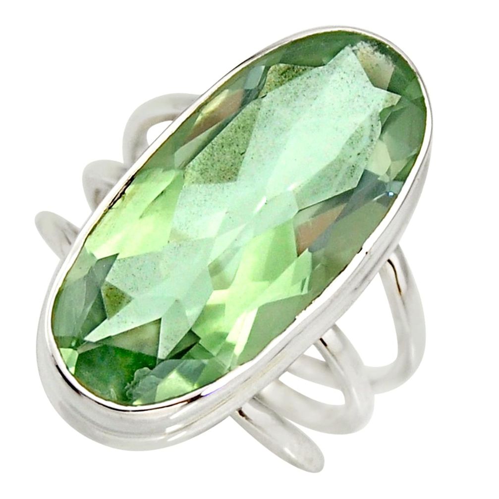 13.07cts natural green amethyst 925 silver solitaire ring jewelry size 8 r27113