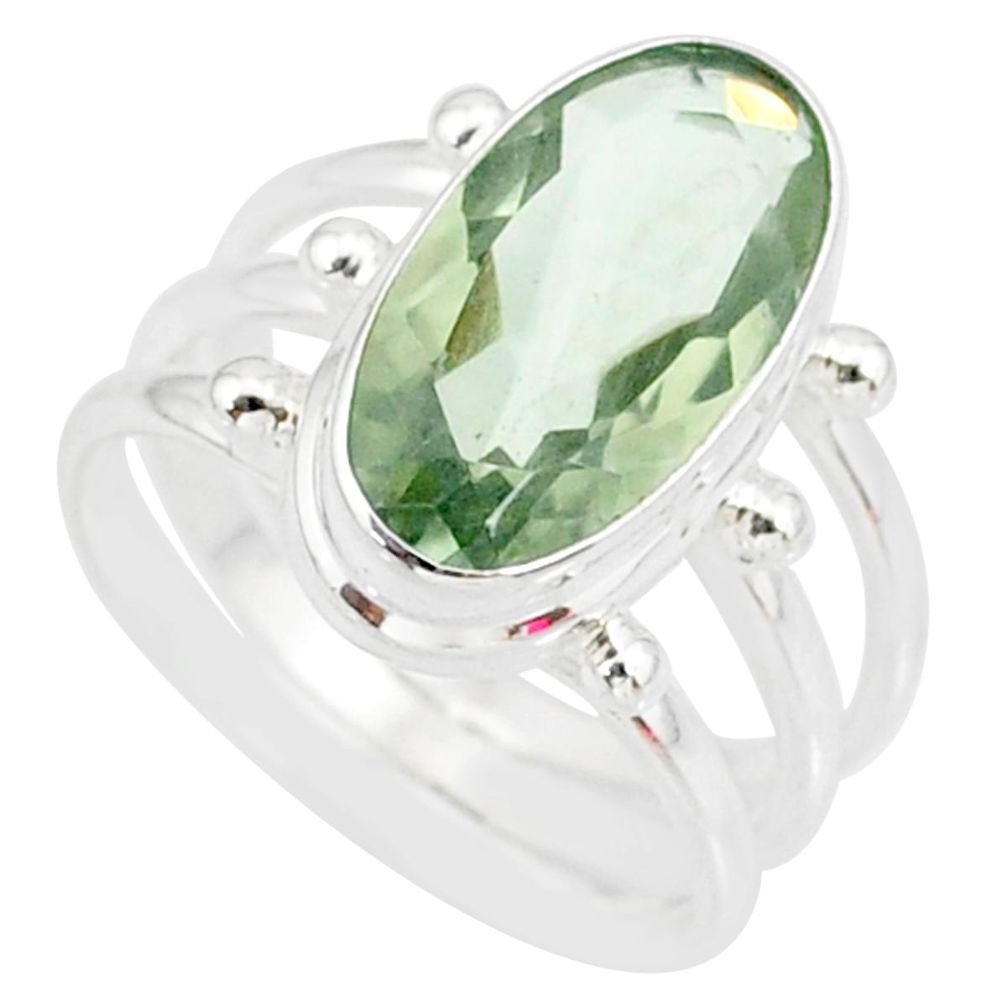 7.69cts natural green amethyst 925 silver solitaire ring jewelry size 8 r85017