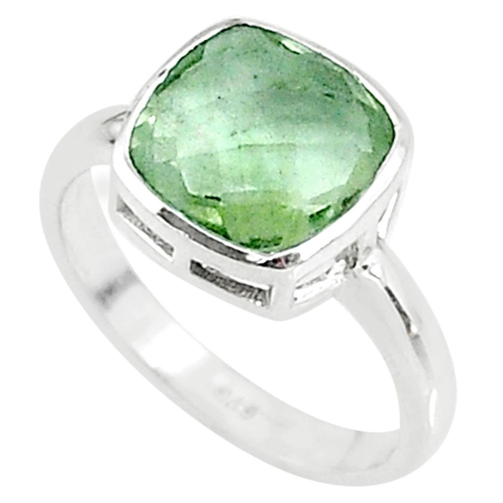 4.43cts natural green amethyst 925 sterling silver solitaire ring size 6 t8177