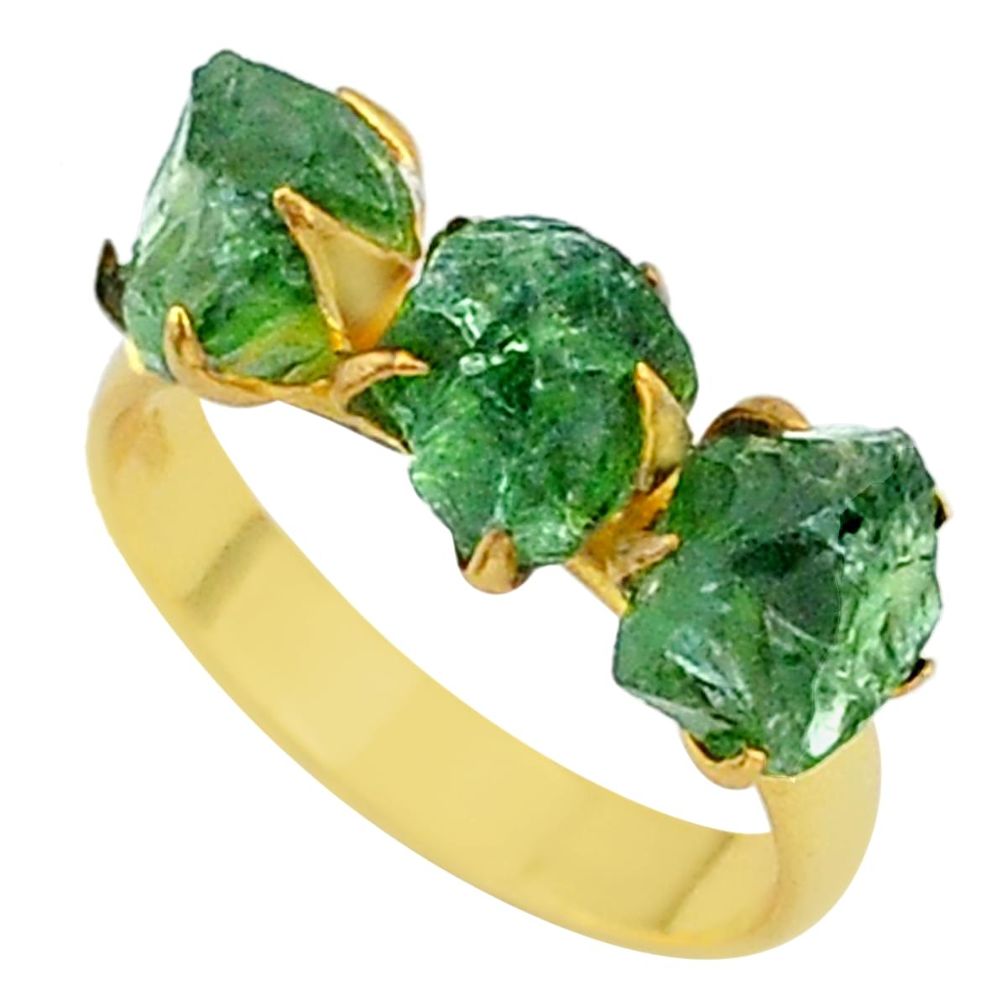 8.78cts natural green apatite (madagascar) 14k gold handmade ring size 8 t35014