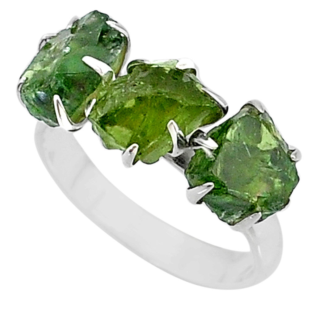 8.84cts natural green apatite raw fancy sterling silver ring size 8.5 t7066