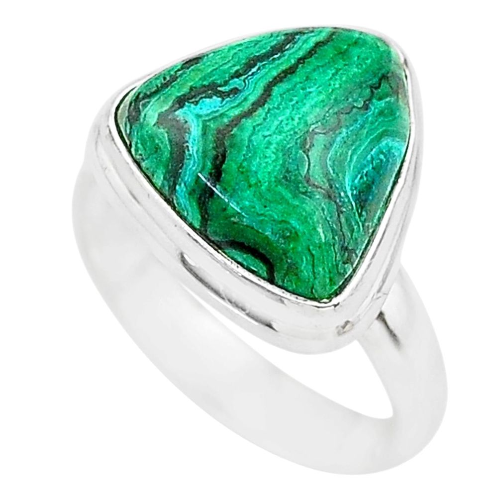 7.30cts natural green azurite malachite 925 silver solitaire ring size 6 t21491