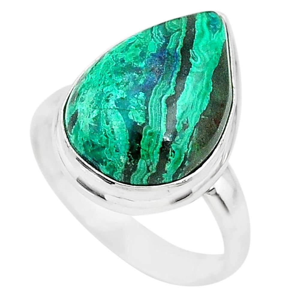 10.02cts natural green azurite malachite 925 silver solitaire ring size 7 t21494