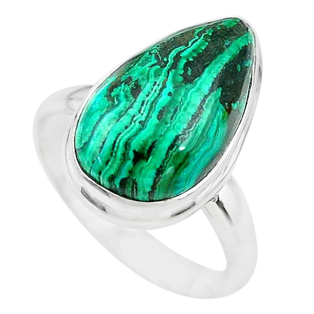 10.81cts natural green azurite malachite 925 silver solitaire ring size 9 t21495