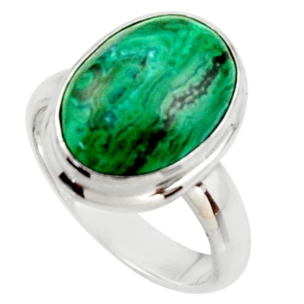 6.83cts natural green azurite malachite 925 sterling silver ring size 7 r34780