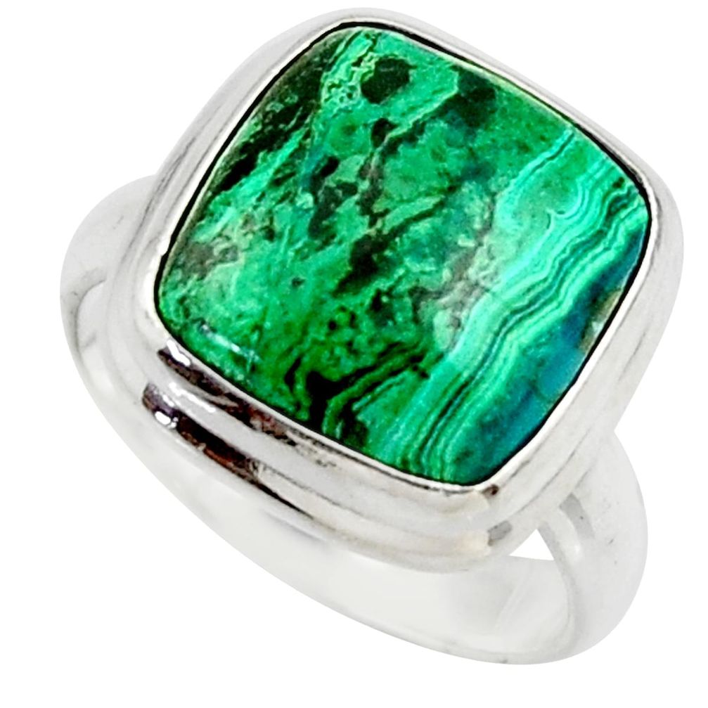 12.41cts natural green azurite malachite 925 sterling silver ring size 7 r42465