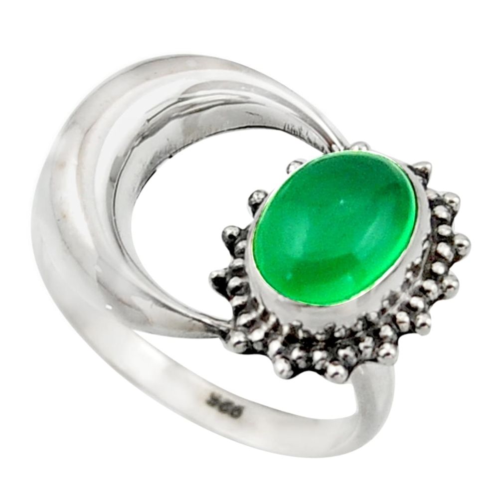 3.26cts natural green chalcedony 925 silver half moon ring size 7.5 r41763