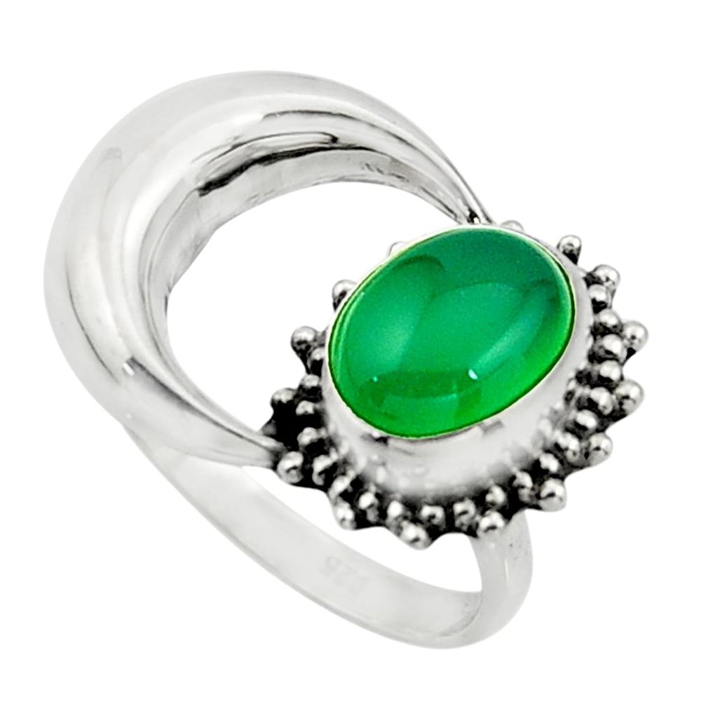 3.12cts natural green chalcedony 925 silver half moon ring size 7 r26742