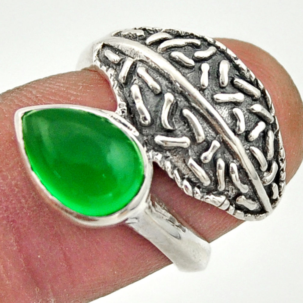 2.34cts natural green chalcedony 925 silver solitaire ring jewelry size 6 r37083