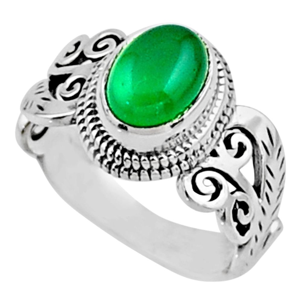 2.01cts natural green chalcedony 925 silver solitaire ring jewelry size 6 r54461