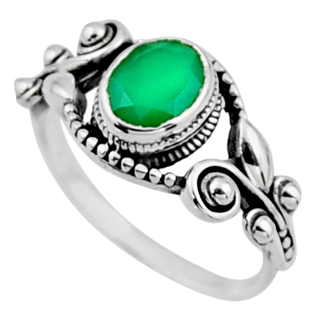 1.94cts natural green chalcedony 925 silver solitaire ring jewelry size 6 r54525